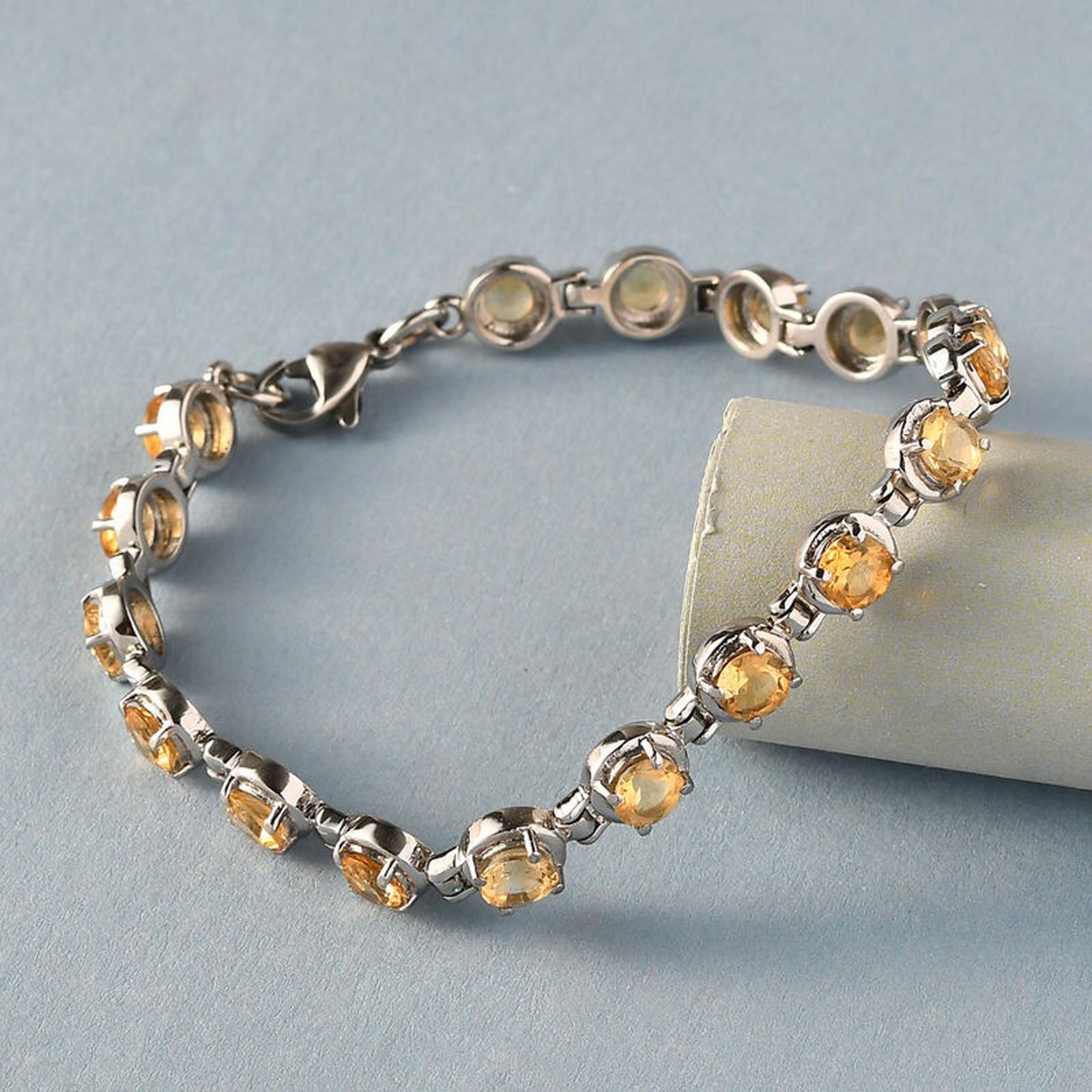 12.2 Ct Round Cut Citrine Women’s Tennis Bracelet in Sterling Silver 925