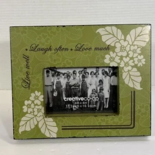 Creative Co-op LIVE WELL LAUGH OFTEN LOVE MUCH Photo Frame 6” x 4” Green Floral