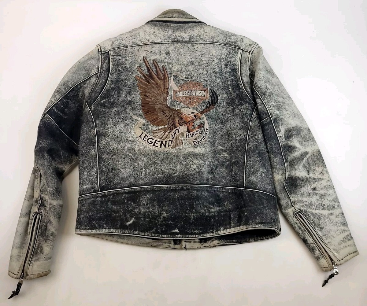 Harley Davidson Distressed Washed Leather Racing Jacket XL An