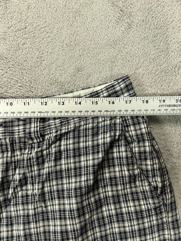 Pantalones Cortos Chinos Vintage Estructura Años 90 Para Hombre 36 Azul Marino Cuadros Algodón Grunge Planos 8" Foto 3 de 4