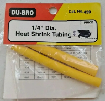 Du-Bro 1/4'' Diameter Heat Shrink Tubing, Yellow, 2 pieces #439