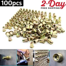 100 Pcs RIVET NUT Flat Head Threaded Insert 1/4-20 UNC Carbon Steel Nutsert SAE