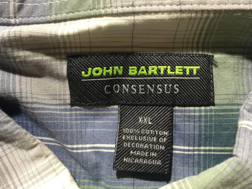 Camisa masculina John Bartlett Consensus botão 2XL verde branca xadrez manga longa - Imagem 3 de 4