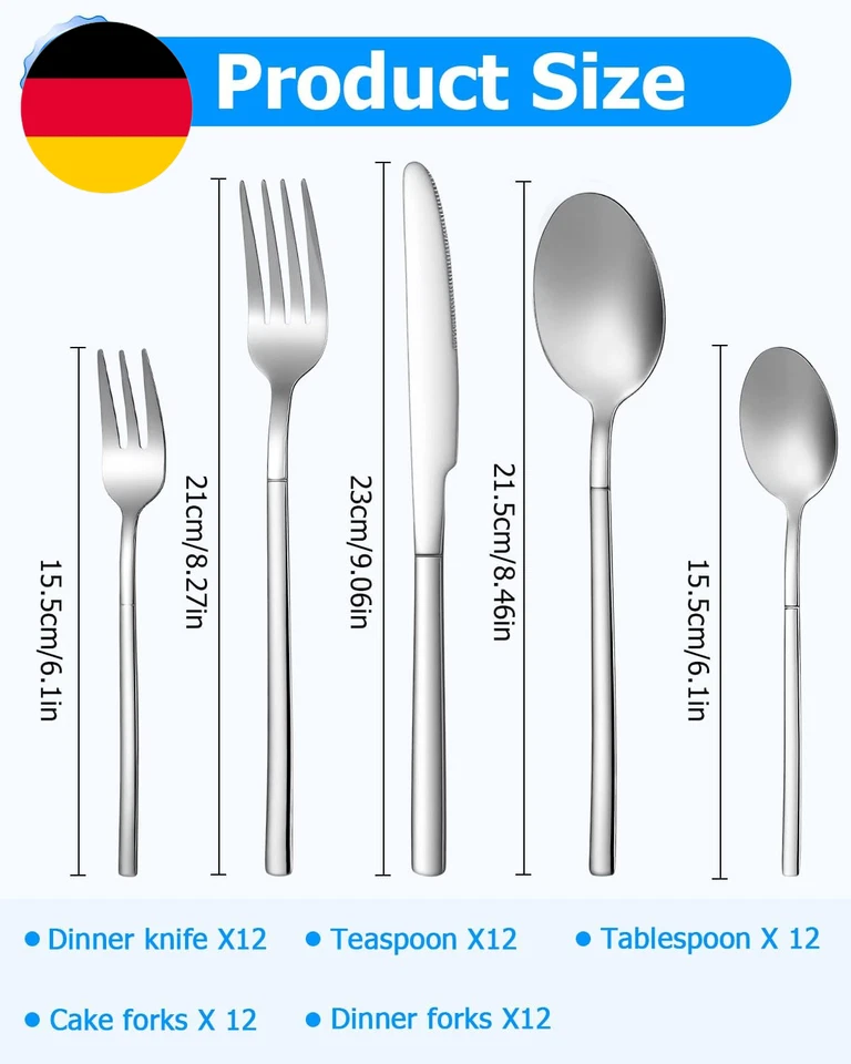 Besteck Set 12 Personen, 60-Teiliges Essbesteck Set, Edelstahl Cutlery Set, Mono - Bild 2 von 4