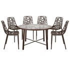 LeisureMod Devon 7-Piece Aluminum Dining Set with Table and 6 Chairs Brown