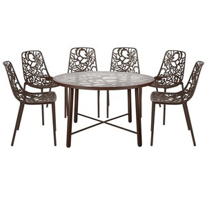 LeisureMod Devon 7-Piece Aluminum Dining Set with Table and 6 Chairs Brown