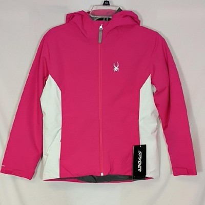 NWT Spyder Adore Kids Pink and White Hooded Jacket Size Large Winter
