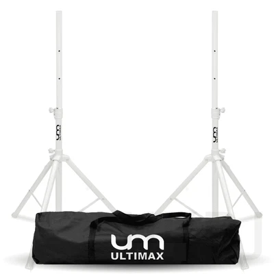 ULTIMAX White Professional Aluminium Speaker Stand Kit 2 Stands and Case DJ Stage PA