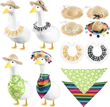 4 Set Porch Goose Outfits for 23"& 17" Statue, Straw Hats & Muliticolor 