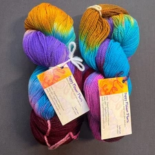 VTG  Poppy Flower Fibers Yarn - 2 Skeins "Peacock" 480 yds Superwash Merino NOS