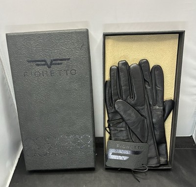 Fioretto Black Genuine Leather Gloves Size 7.5 W Box