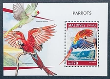 MALDIVES PARROTS STAMPS SS MNH 2018 BIRD WILDLIFE FAUNA PARROT MACAW PARAKEET
