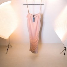 PLT Peach Mesh Ruched Bodycon Midi Dress NWT Valentine’s Day Date Night US 12