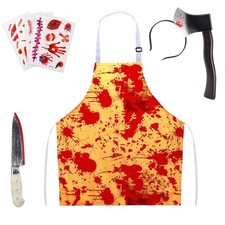 Halloween Bloody Butcher Costumes Set for Men Terrifying Role Play, Yellow