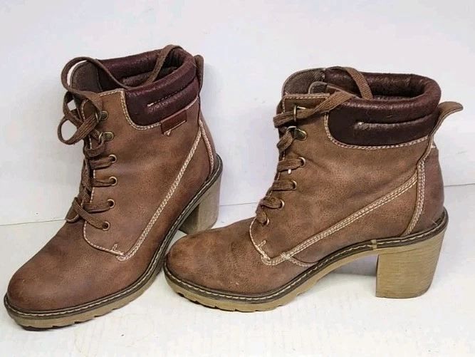 Refresh Rock It Boots Sz 40 US Sz 9.5 Womens Brown High Heel Lace Up Dress Boot - Image 2 of 4