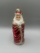 Blown Glass Old World Santa Father Christmas Ornament Red Gold Glitter Germany