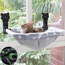 JUNSPOW Cat Window Perch Cordless, Glow in The Dark  Stable Beds- Grey