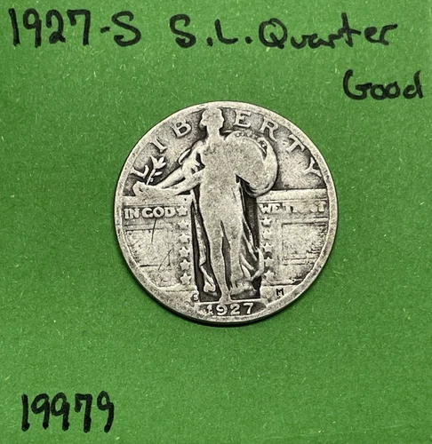 1927 S Standing Liberty Quarter 90% Silver Good GD See Pictures