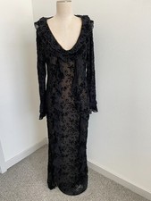 Shein Dress Women L Black Floral Maxi Velvet Romantic Whimsigoth Maxi Ruffle