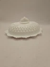 Vintage Fenton White Milk Glass Hobnail Oval Covered Butter Dish Crown Lid 8"