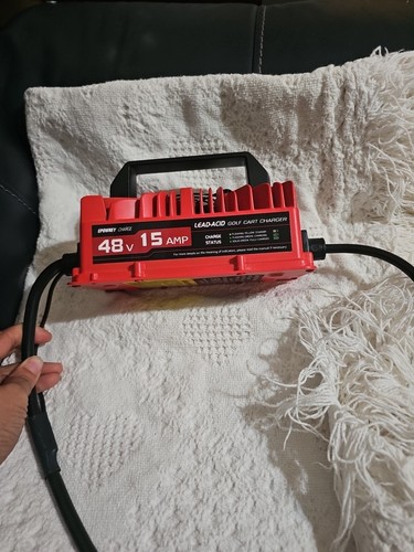A red EPOWREY Golf Cart Charger.  Model:E8-48V15A  