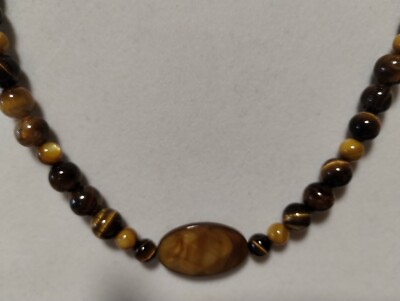 Handmade Yellow Tiger Eye with Oval Focal Bead Center Necklace  #113