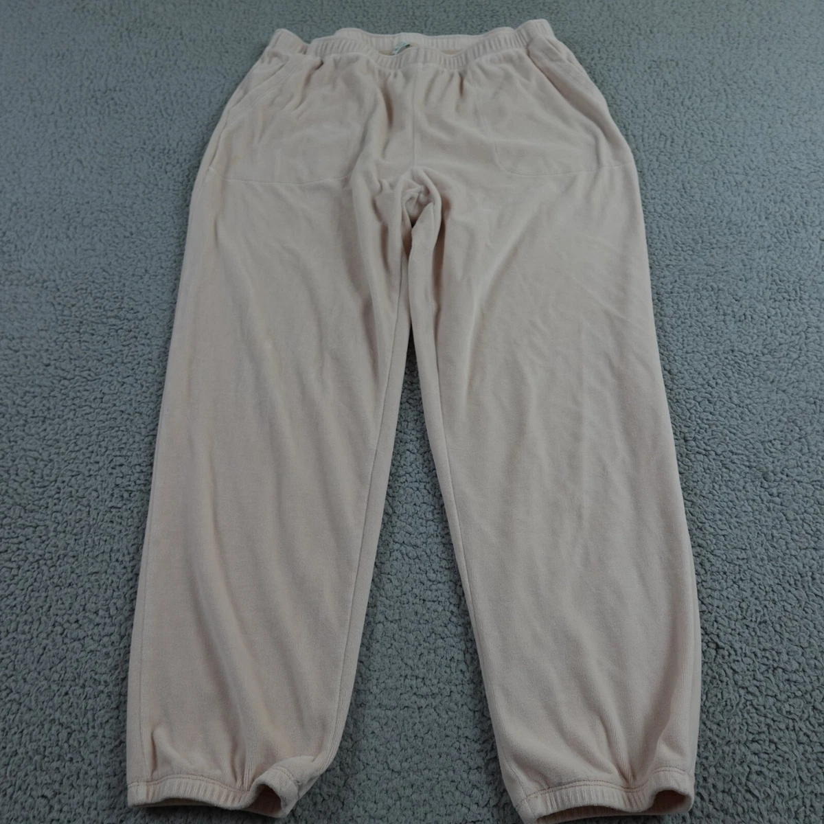 AERIE Velour Joggers Women Large Baby Pink High Rise Sweatpants