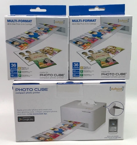 VuPoint Photo Cube Wireless Smart Photo Printer IP-P28-VPS with Extra Ink Carts