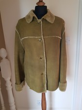 Designer Betty Barclay Winter Coat Jacket Olive Leather Suede Shearing