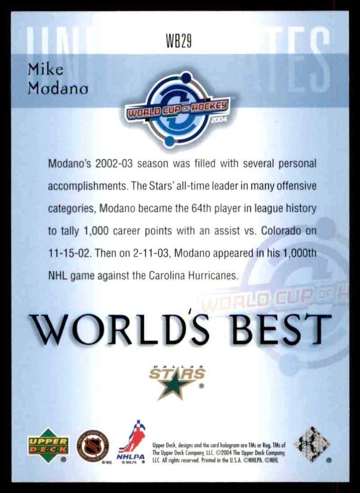 2004-05 Upper Deck World's Best Mike Modano #WB29 - Image 2 of 2