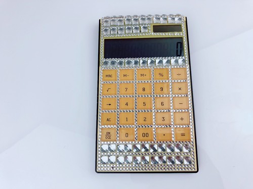 Blingustyle Sparkly Crystal Digits Dual Power Yellow Calculator for home/office - Picture 2 of 10