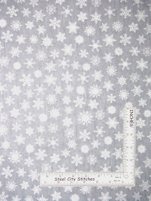 Christmas Fabric Snow Snowflakes on Grey Cotton Timeless Treasures C8211 Yard