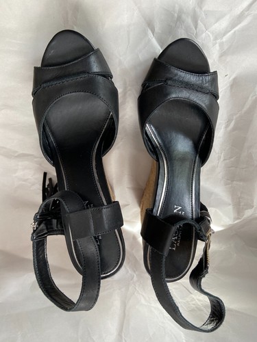 RALPH LAUREN LEATHER JUTE WEDGE PLATFORM SANDALS IN BLACK TASSEL ACCENT 9 - Picture 5 of 9