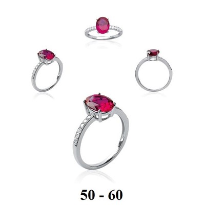 Bague Argent 925 Rhodié Dolly-Bijoux - Rubis Carré & CZ Diamant - Tailles 50 à 60