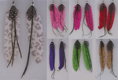 Feather Earrings Patterned w/ Streamer  Handmade in USA  E11