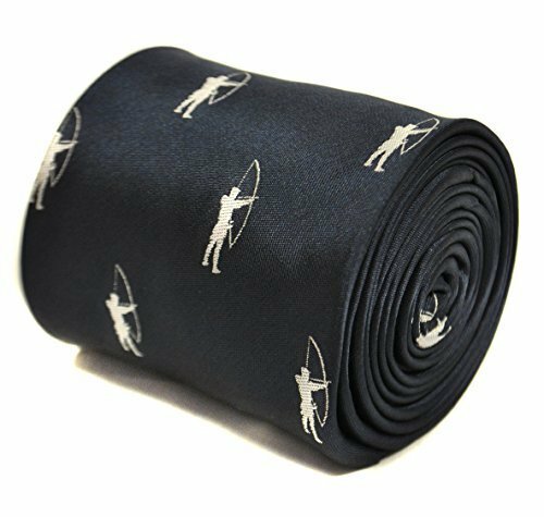Frederick Thomas Designer Mens Tie - Dark Navy Blue - Embroidered Archer Print - Picture 1 of 4