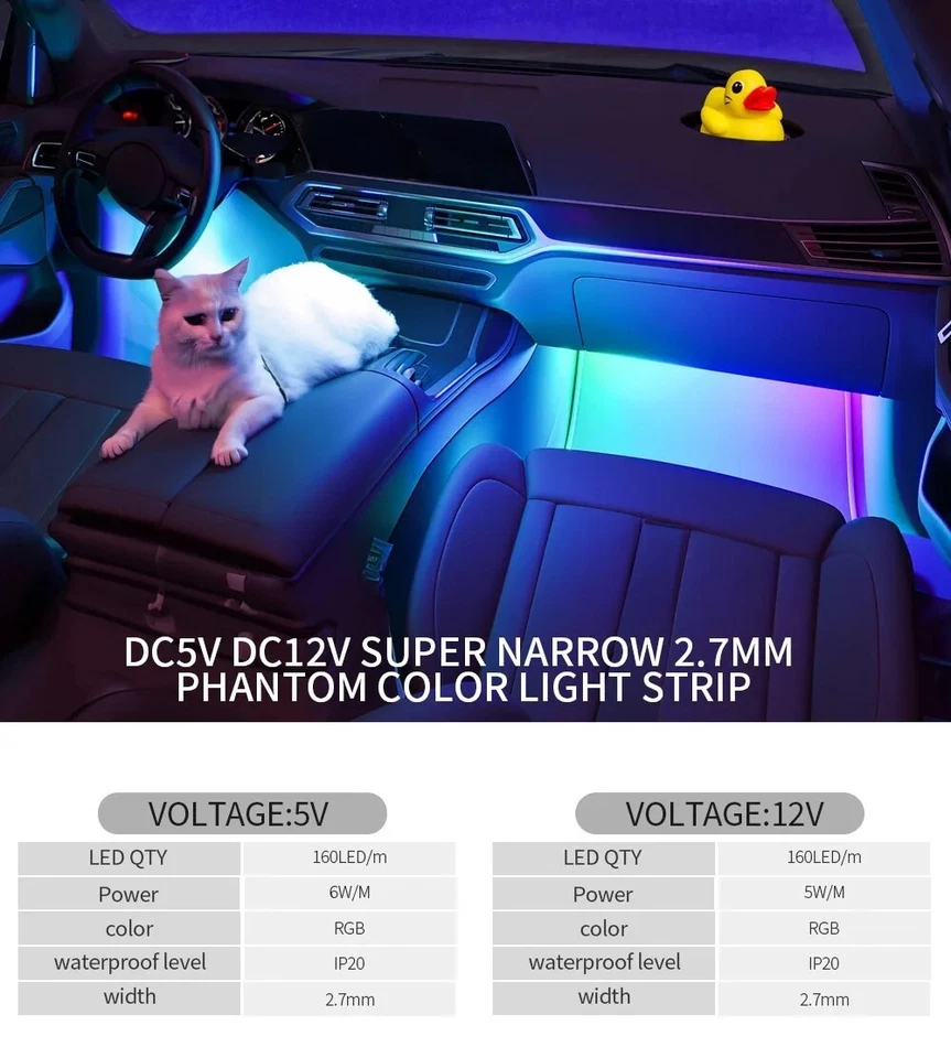 2.7mm WS2812B RGBIC LED Strip Light Ultra-Narrow Individually Addressable 5V 12V - Image 3 of 4