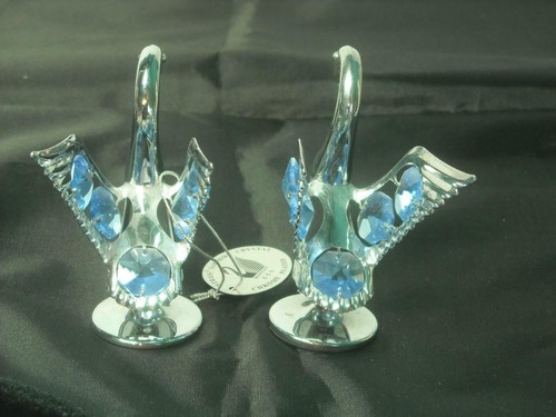 2x CISNES CROMADOS cada uno con 5x STRASS Cristales de Zafiro Mascota EE. UU. con Etiqueta - Imagen 4 de 6