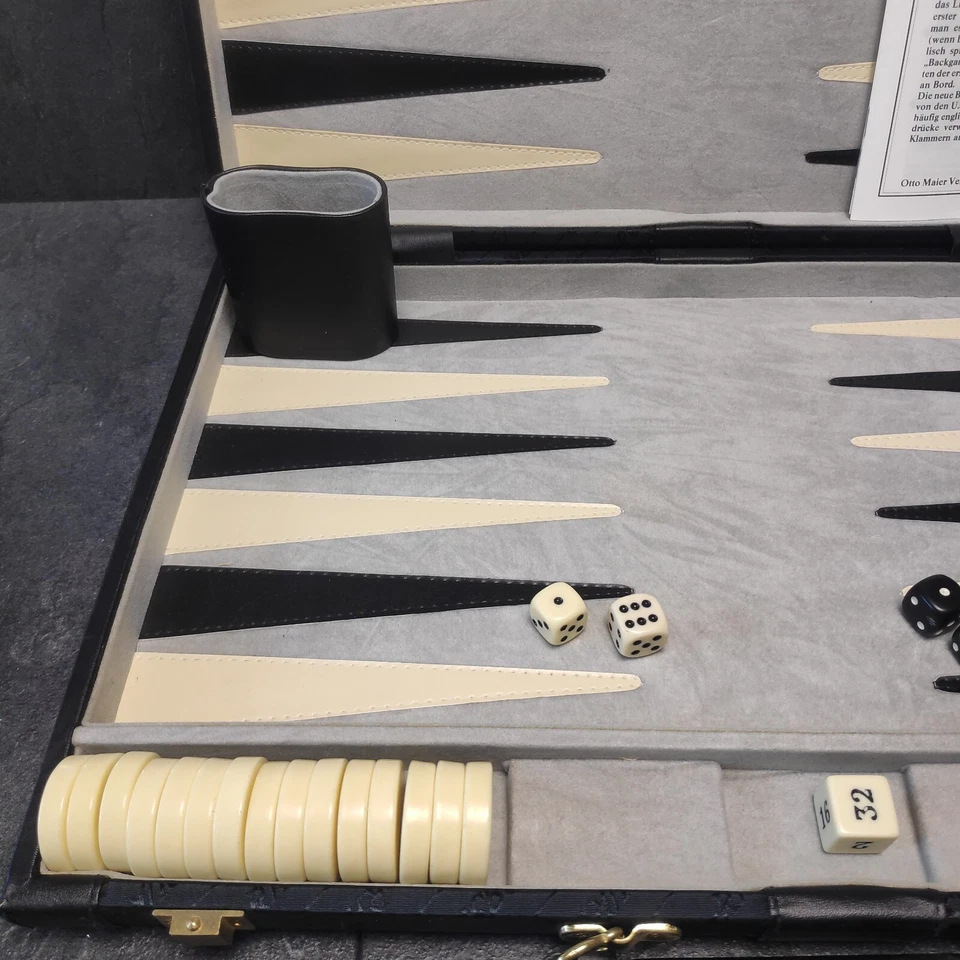 Ravensburger Backgammon Tric Trac Puff Koffer 1982 Vintage Schwarz Vollständig - Bild 3 von 4