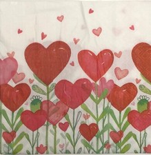 Two Individual paper luncheon napkins decoupage Valentine Heart Red Pink Flower