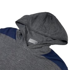 Vince Men  s 100 Wool Pullover Hooded Sweater Gray/Navy Blue   Large