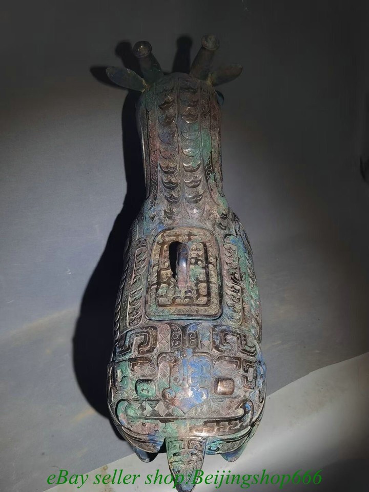 18.4" Old Chinese Bronze ware Dynasty Horse Beast Zun Statue Sculpture