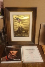 WW2 WWII Gold Raising of the flag at Iwo Jima framed print owned by John Wayne !