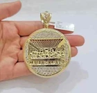 3Ct Round Cut Real Moissanite Last Supper Circle Pendant 14K Yellow Gold Plated