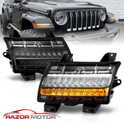 Sequential LED  Smoke Parking Signal Lights for 2018-2023 Jeep Wrangler JL