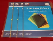 4 Pack Lot Big Lots! 5 Tab Index Multi-Colored Transparent Dividers 20 Total New