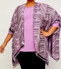 NEW Catherines Kimono cardigan one size womens zig zag fringe open boho artsy