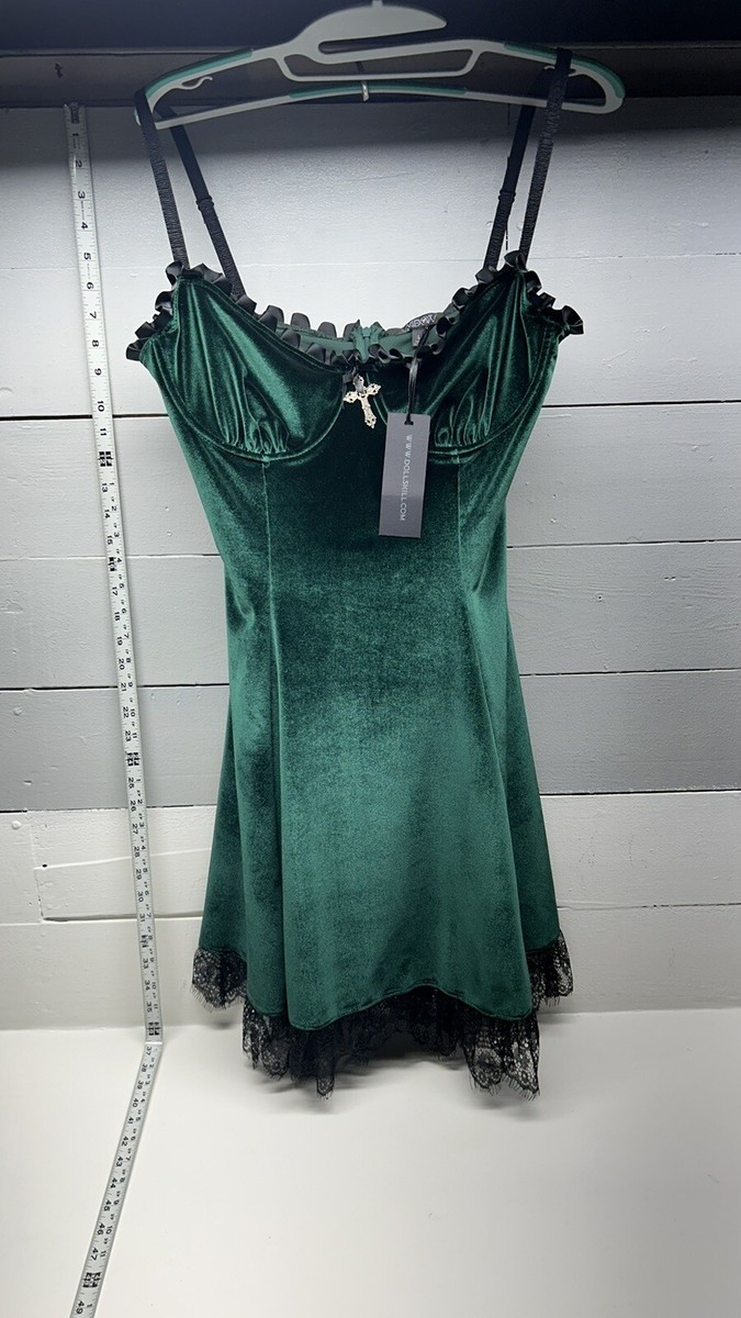 Widow Blind Faith Velvet Dress - DARK GREEN / LARGE