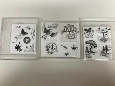 3 Stamps Set - Birds, Butterflies, Birdbath, Flowers, Trees, Pagota