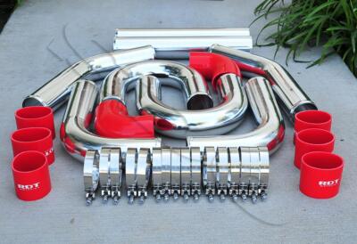 3'' DIY Polished Intercooler Piping w/ U Pipe Red Silicone Coupler + Clamp Kit